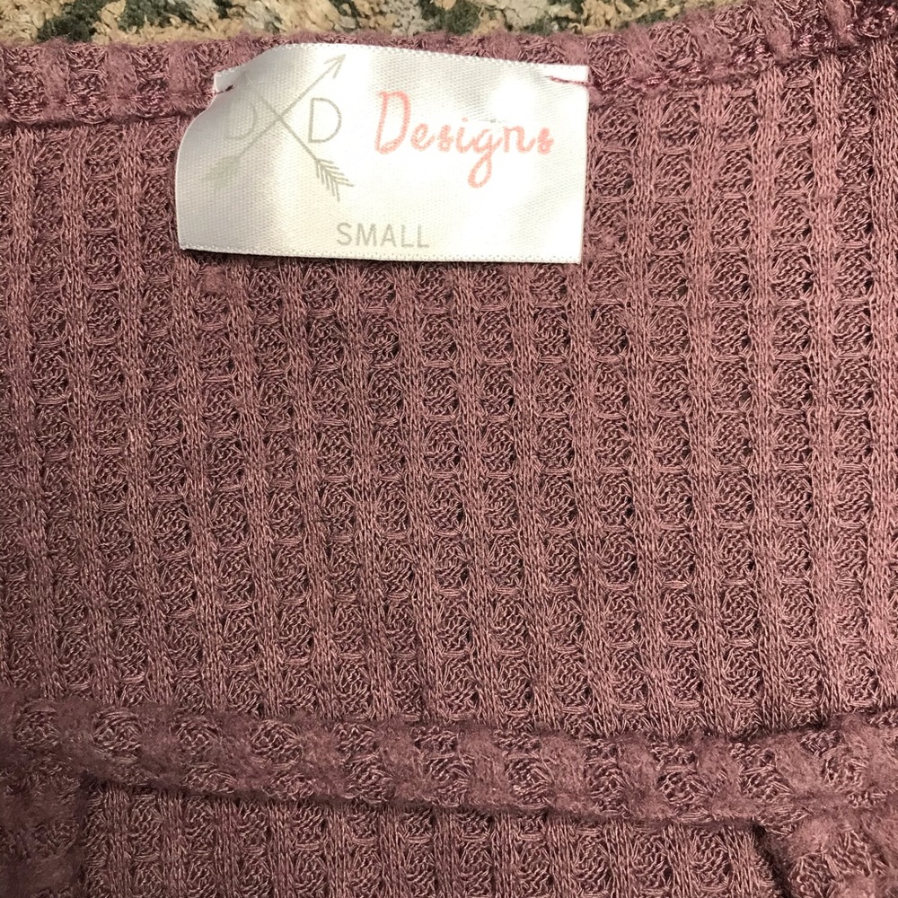 Purple waffle knit knotted hem long sleeve top - Picture 3 of 5